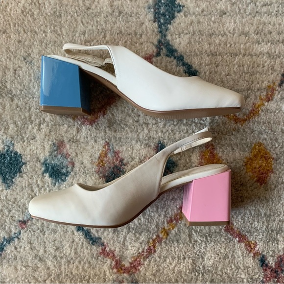 ASOS DESIGN Santiago Mis-match Mid Heels in White - Picture 1 of 8